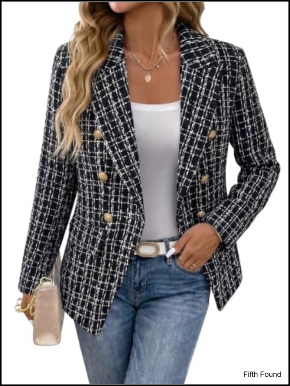 Tweed Plaid Double Breasted Blazer Business Casual
